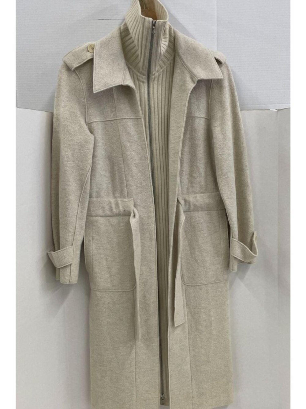McD Beige Merino Wool Angora Blend Layered Trench Coat Size 40 (US 4/6)